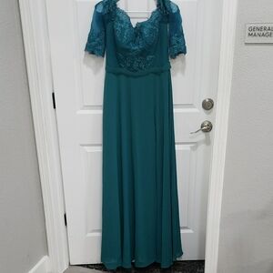 Blue Sweetheart Flutter Sleeve Maxi Gown